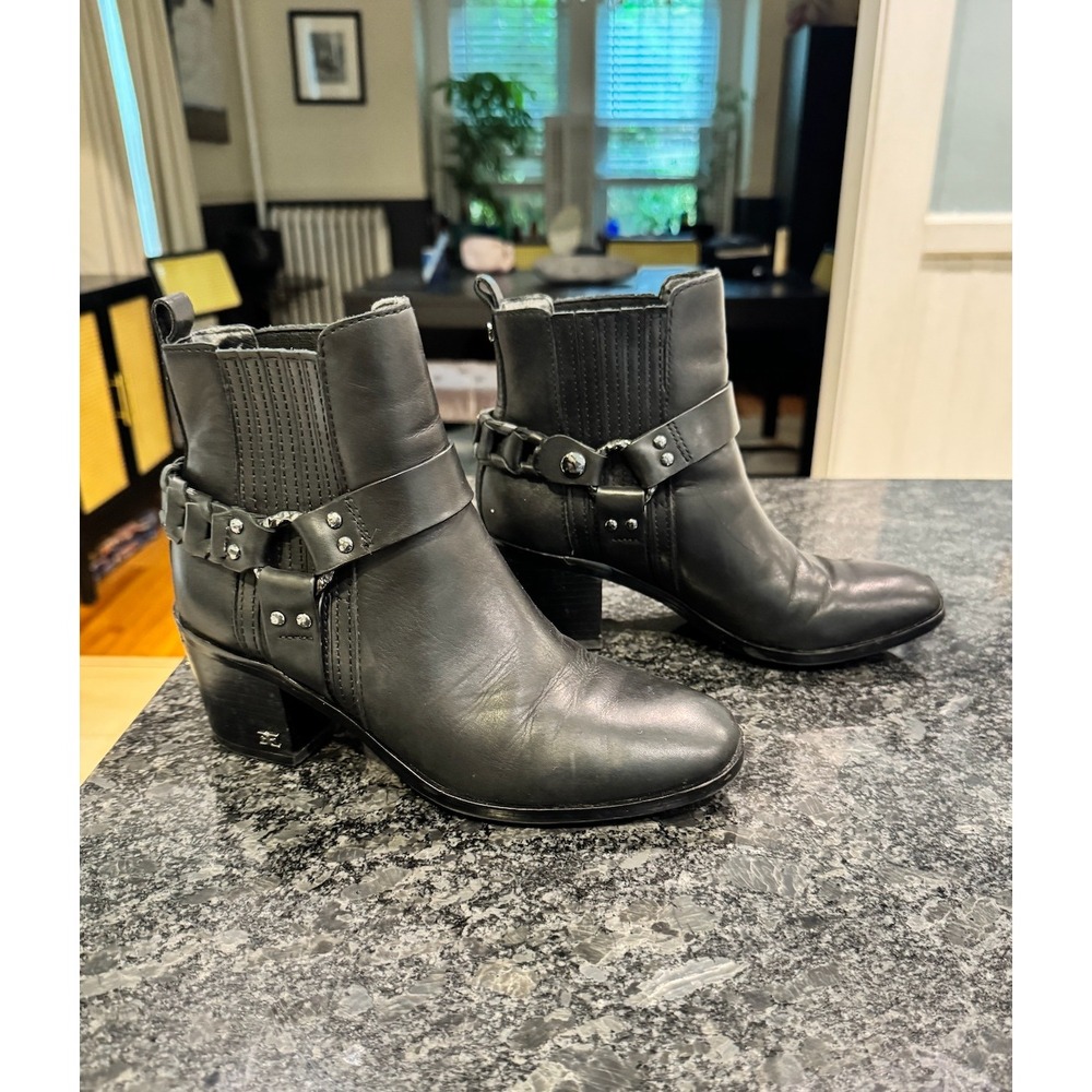 Sam Edelman James Harness Chelsea Ankle Boots Black Leather Women's Size 6
